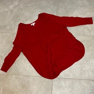 Red Cold Shoulder V Neck Knit Top